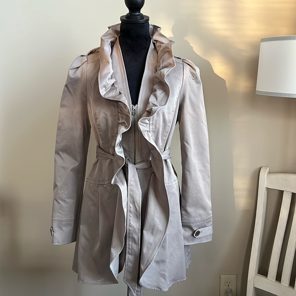 Anthropologie Ruffled Trench Coat in Light Beige